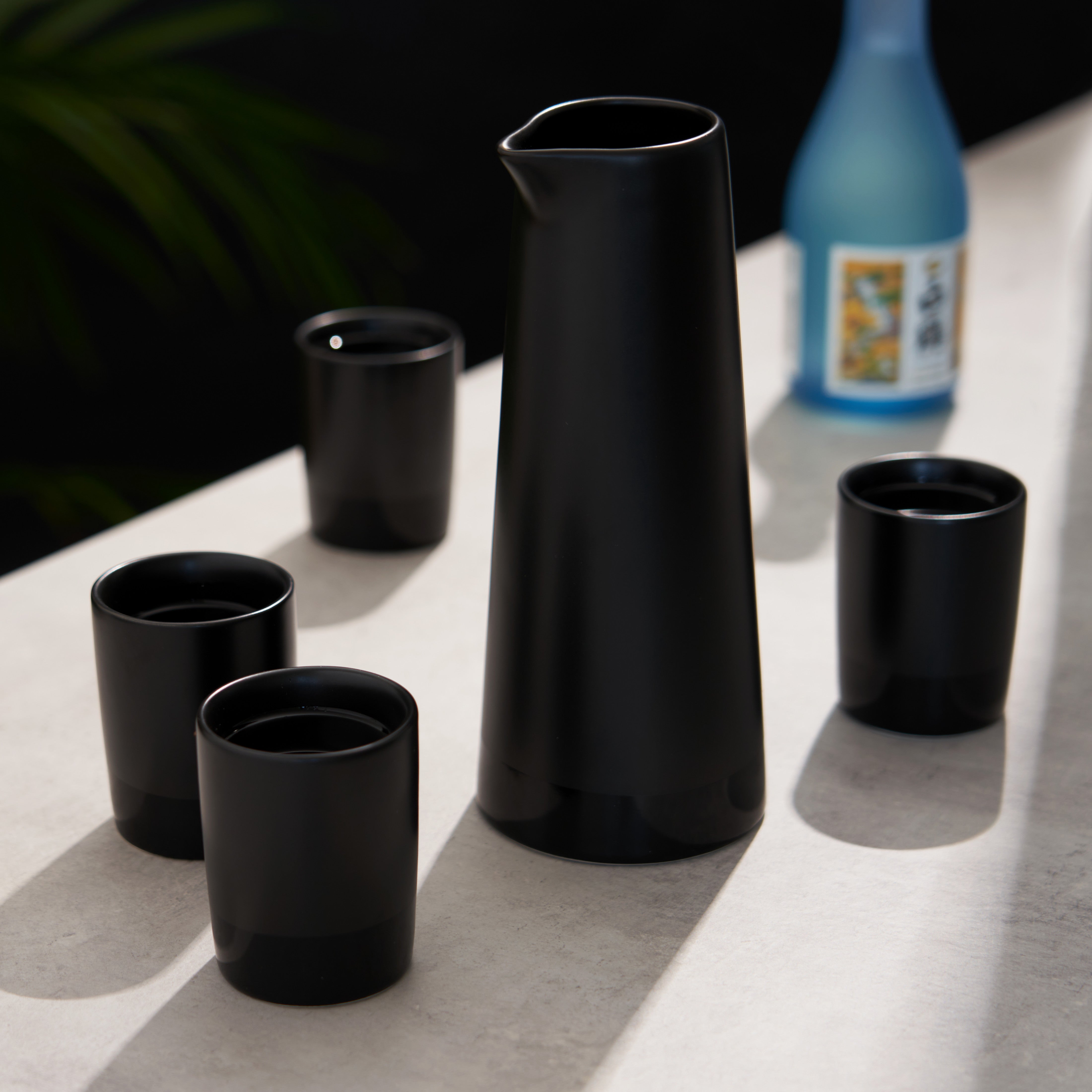 5-Piece Stoneware Sake Set in Black - Decor Addict, LLC