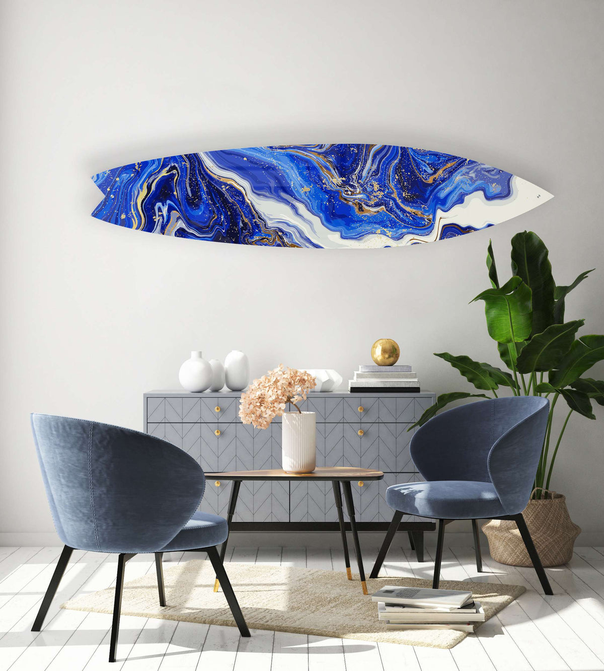 Abstract Blue Glitter Acrylic Surfboard Wall Art - Decor Addict, LLC