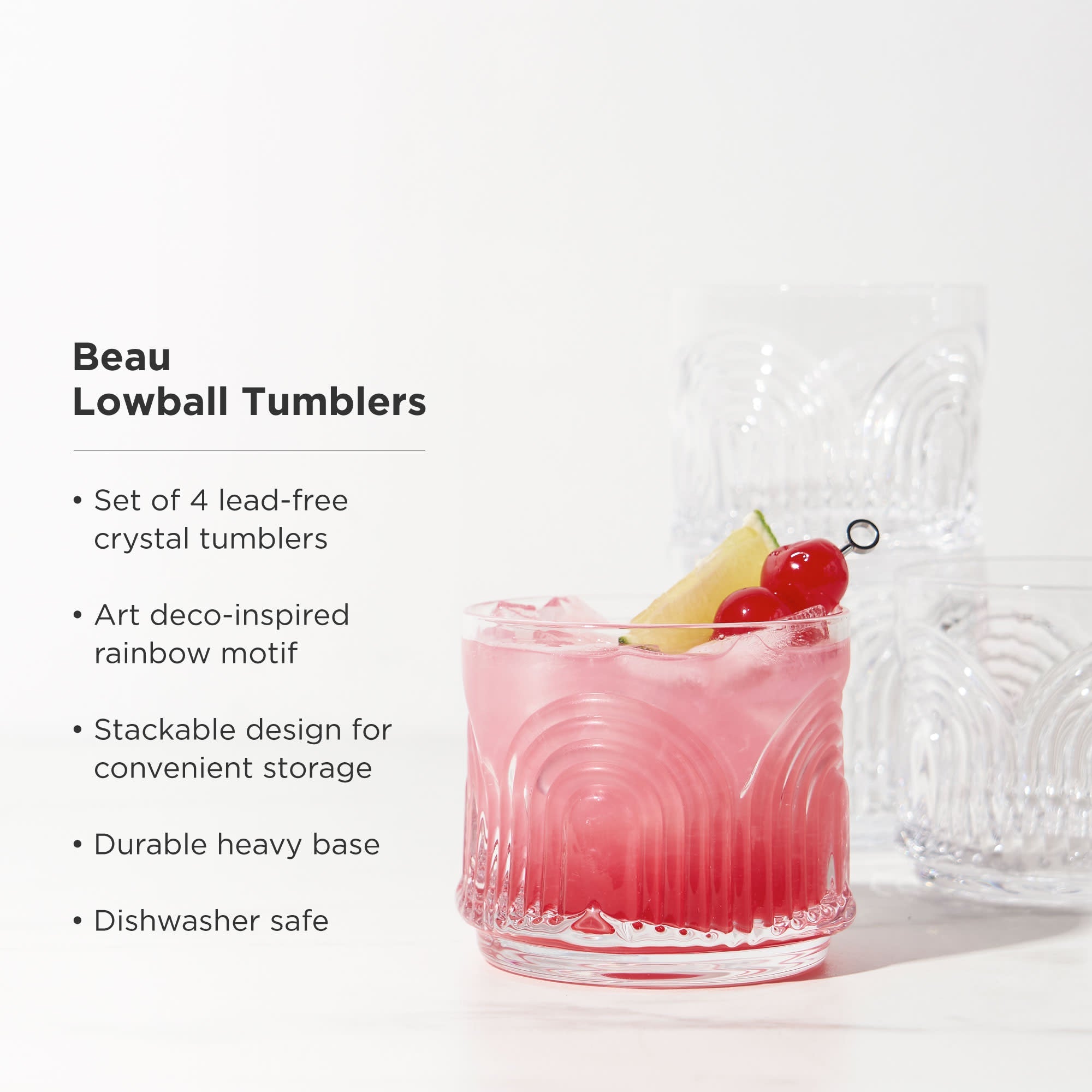 Deco Beau Crystal Lowball Tumblers Set of 4 - Decor Addict, LLC