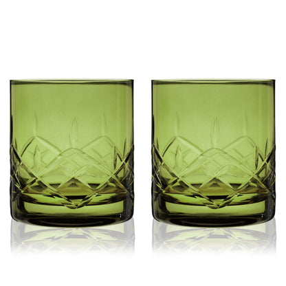 Admiral Crystal Rocks Glasses in Green Set of 2 - Decor Addict, LLC