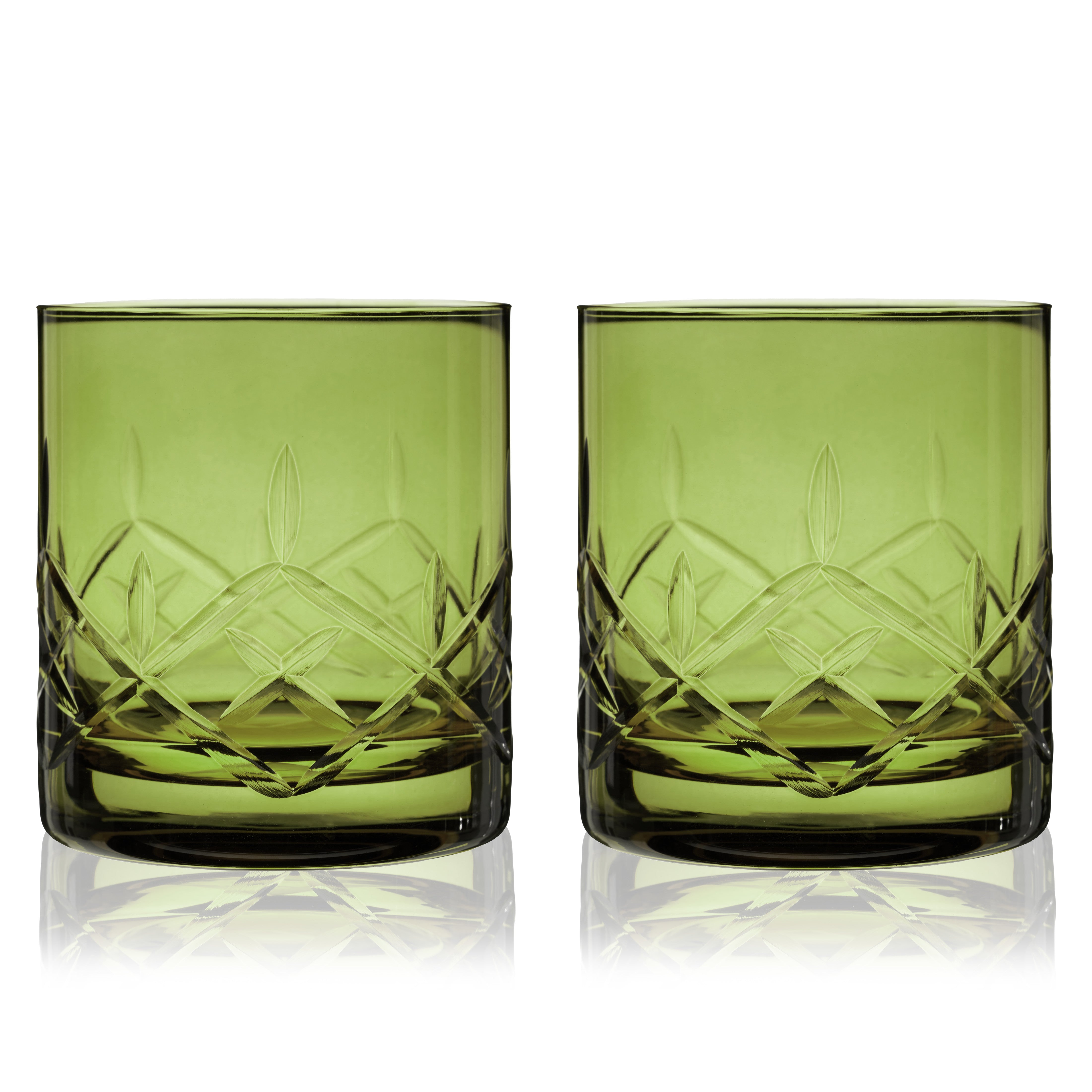 Admiral Crystal Rocks Glasses in Green Set of 2 - Decor Addict, LLC