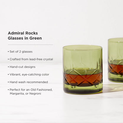 Admiral Crystal Rocks Glasses in Green Set of 2 - Decor Addict, LLC