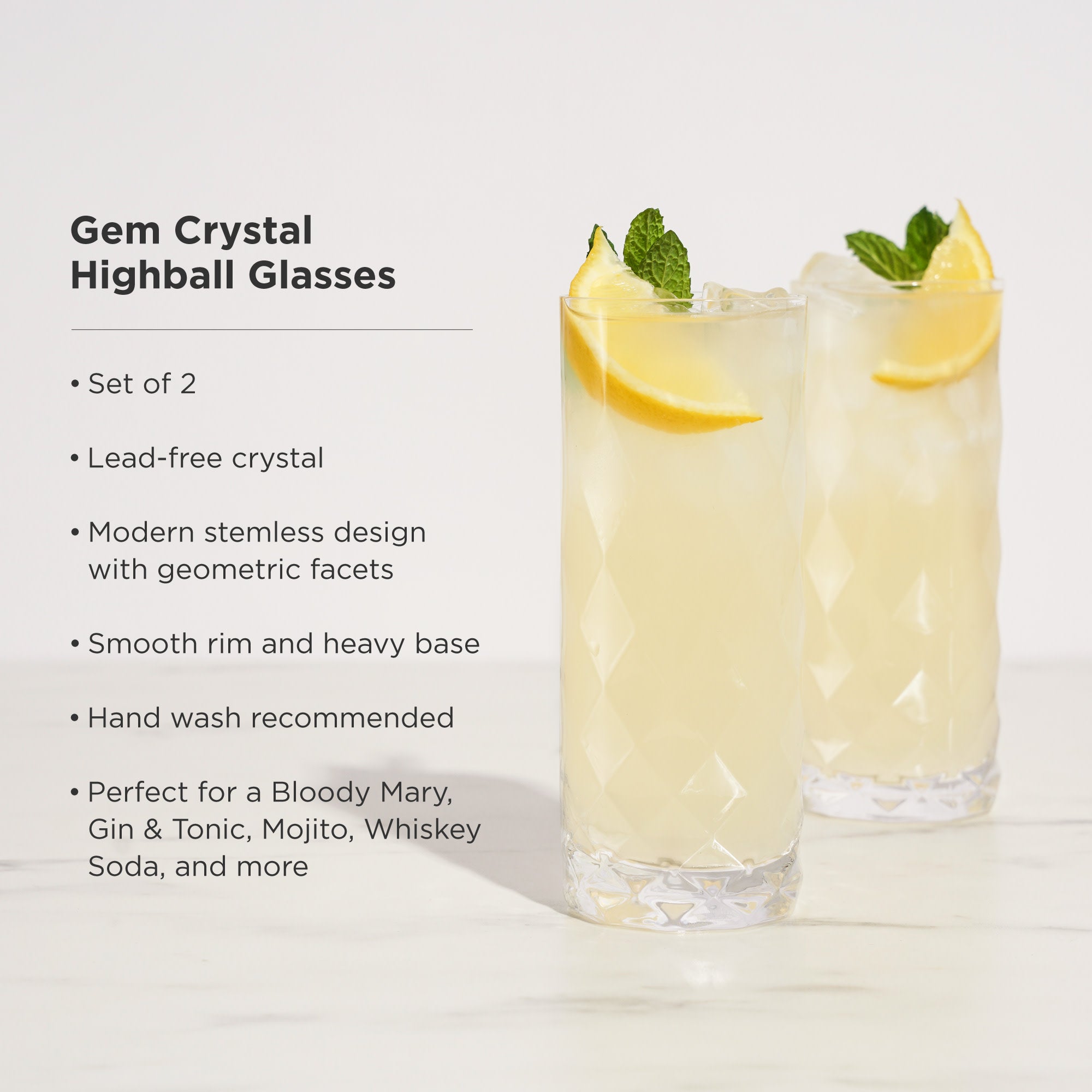 Gem Crystal Highball Glasses Set of 2 - Decor Addict, LLC