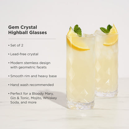 Gem Crystal Highball Glasses Set of 2 - Decor Addict, LLC