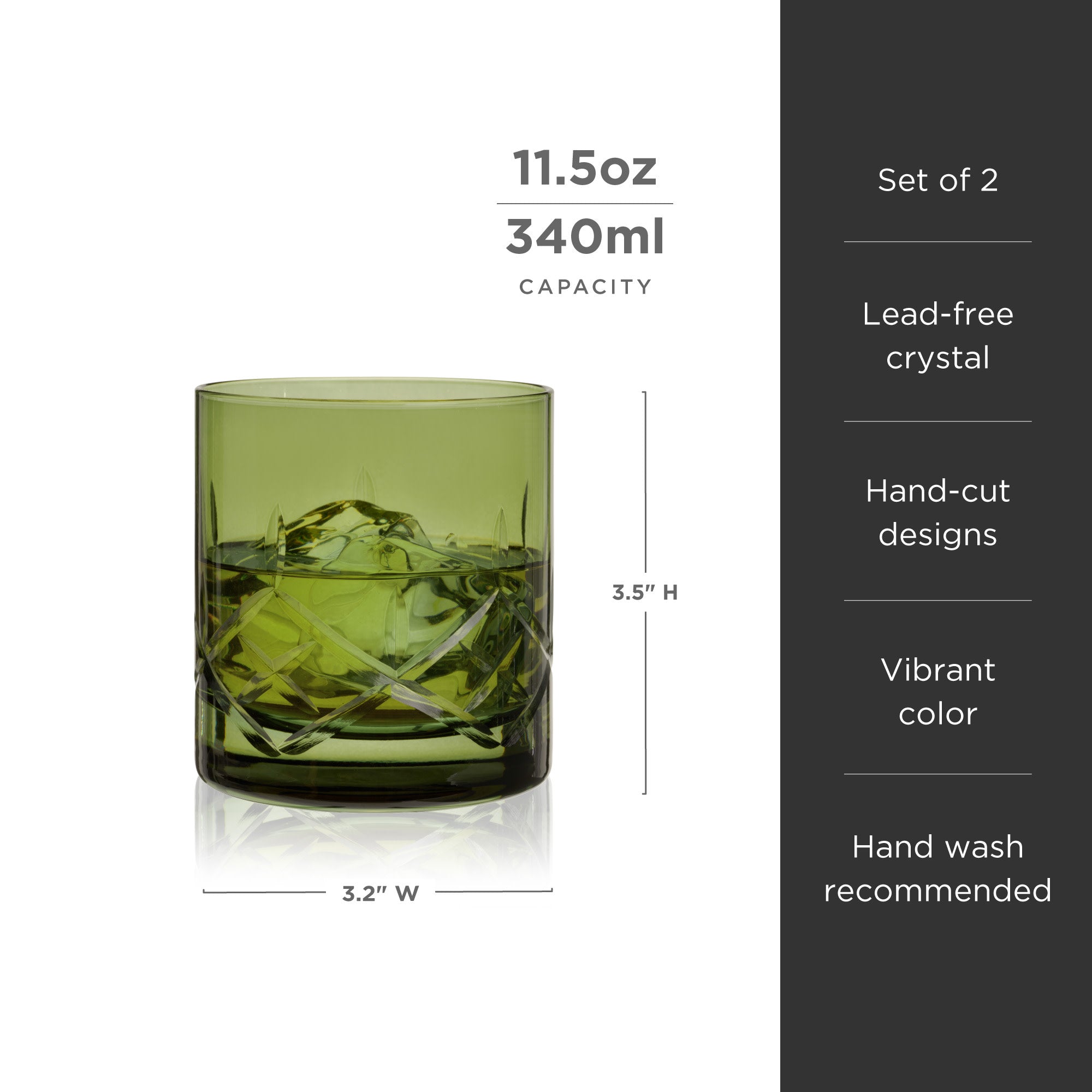 Admiral Crystal Rocks Glasses in Green Set of 2 - Decor Addict, LLC