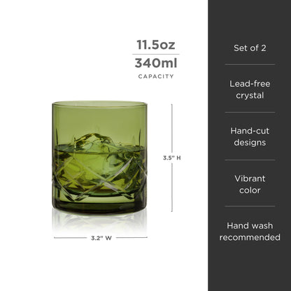 Admiral Crystal Rocks Glasses in Green Set of 2 - Decor Addict, LLC