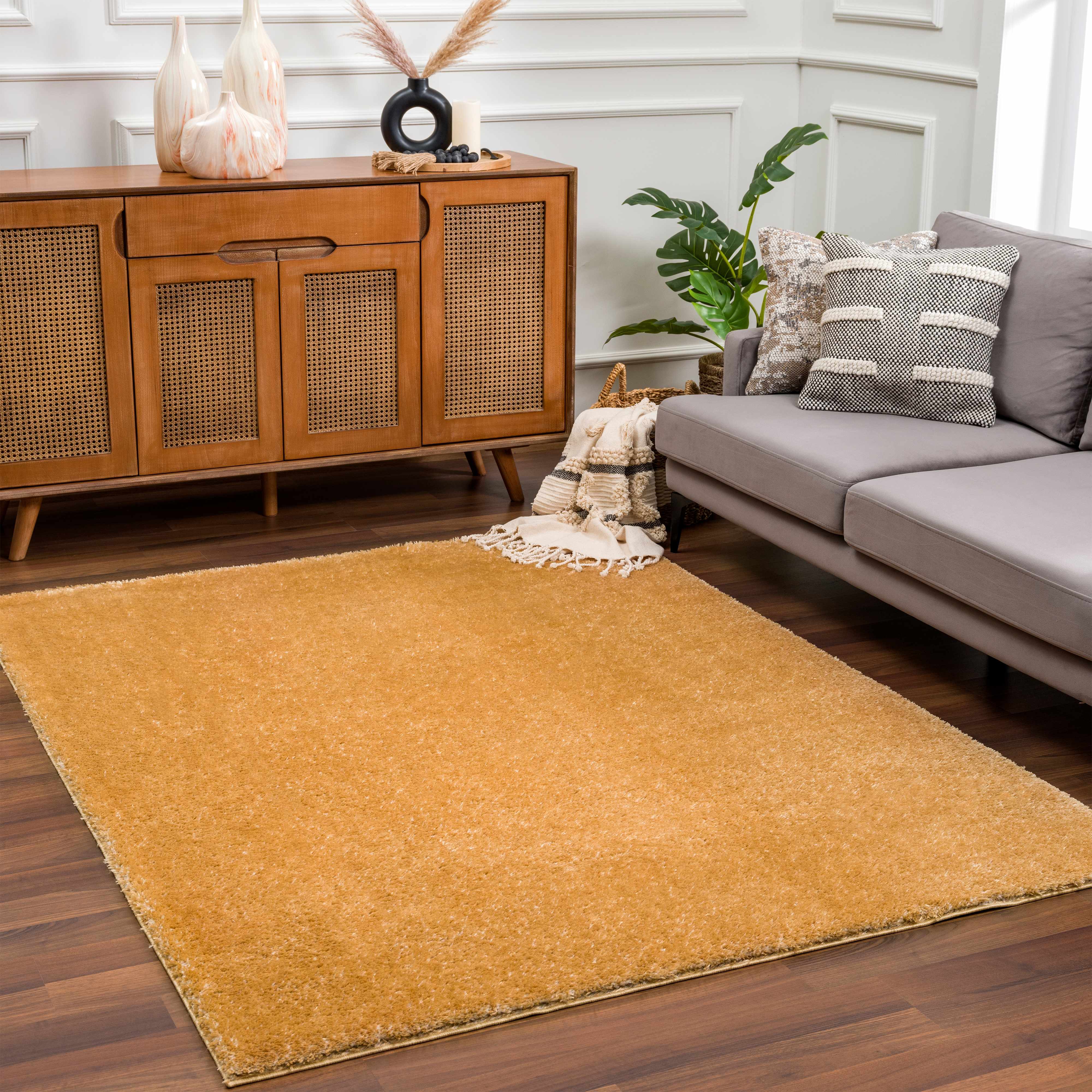 Heavenly Solid Mustard Plush Rug - Decor Addict, LLC