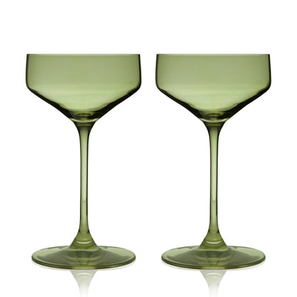 Reserve Nouveau Crystal Coupe Glasses in Sage Set of 2 - Decor Addict, LLC