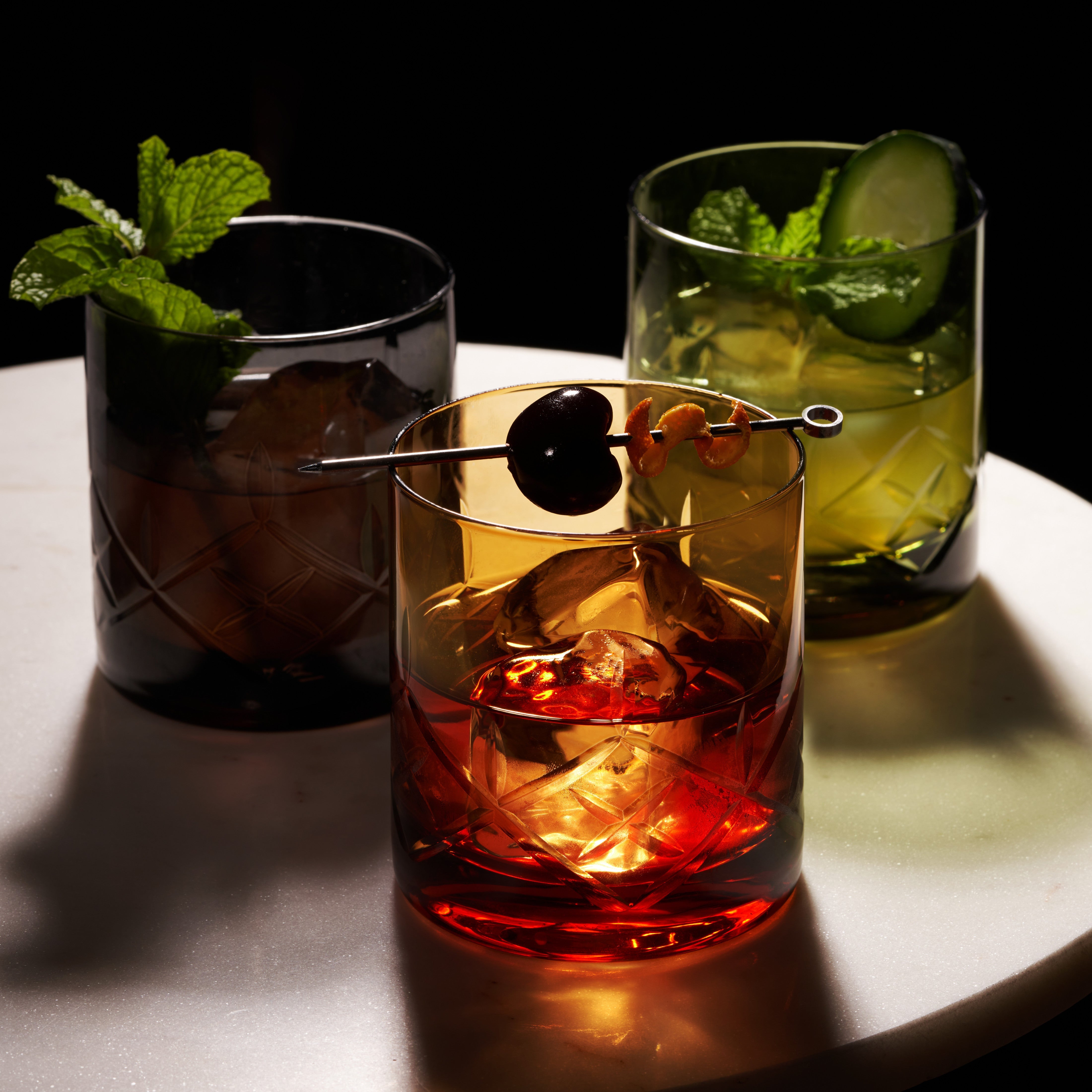 Admiral Crystal Rocks Glasses in Amber Set of 2 - Decor Addict, LLC