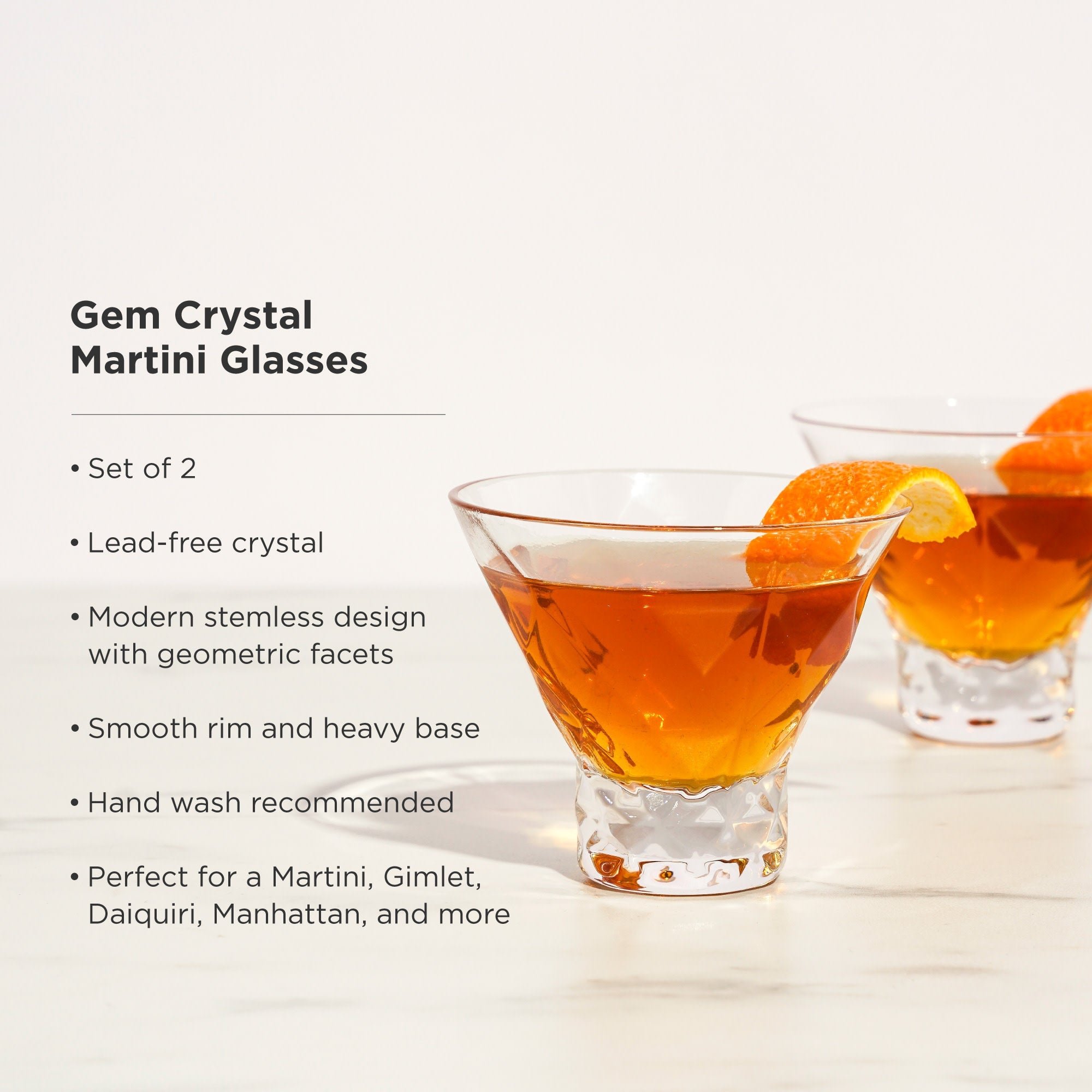 Gem Crystal Martini Glasses Set of 2 - Decor Addict, LLC