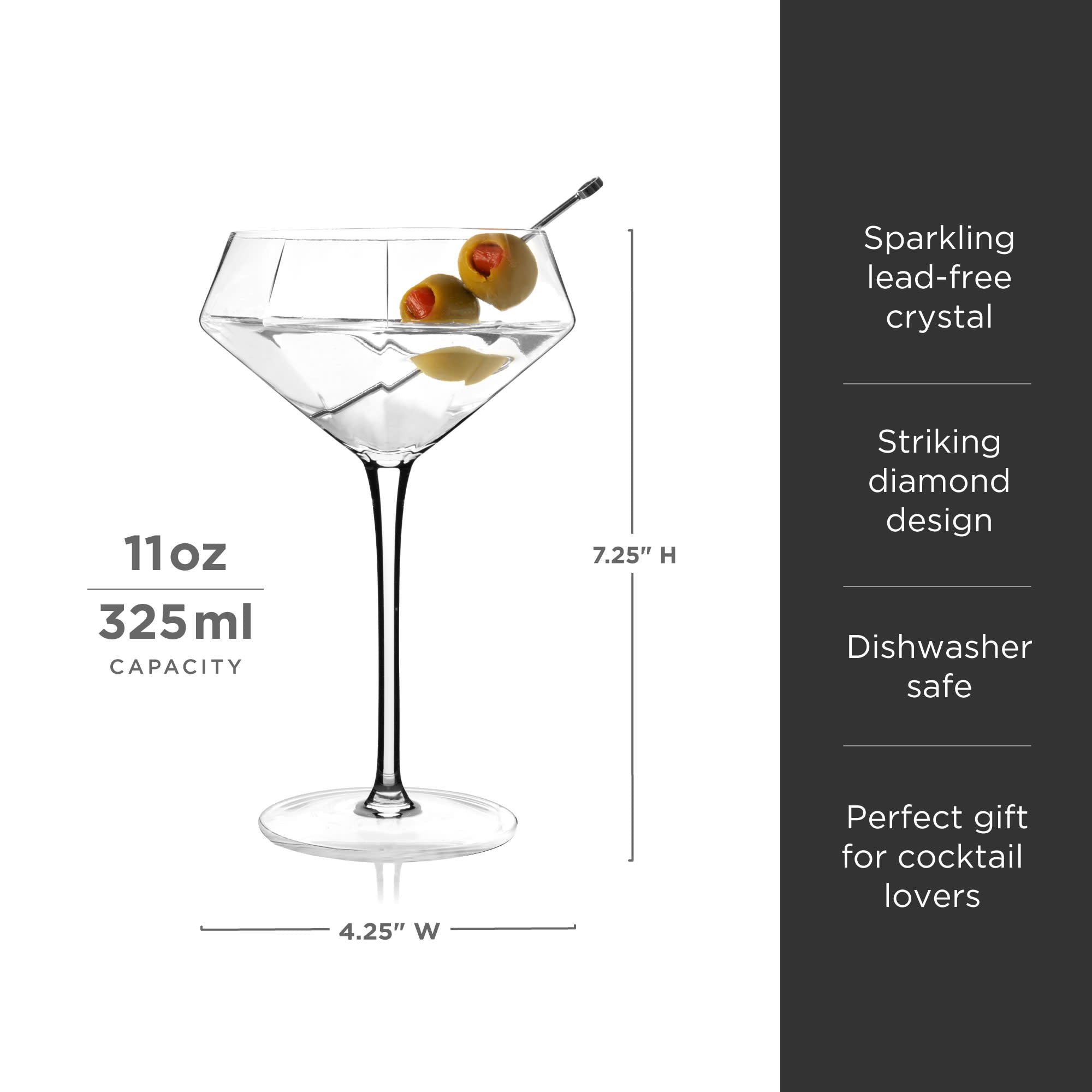 Seneca Diamond Crystal Martini Glasses Set of 2 - Decor Addict, LLC