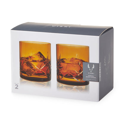 Admiral Crystal Rocks Glasses in Amber Set of 2 - Decor Addict, LLC