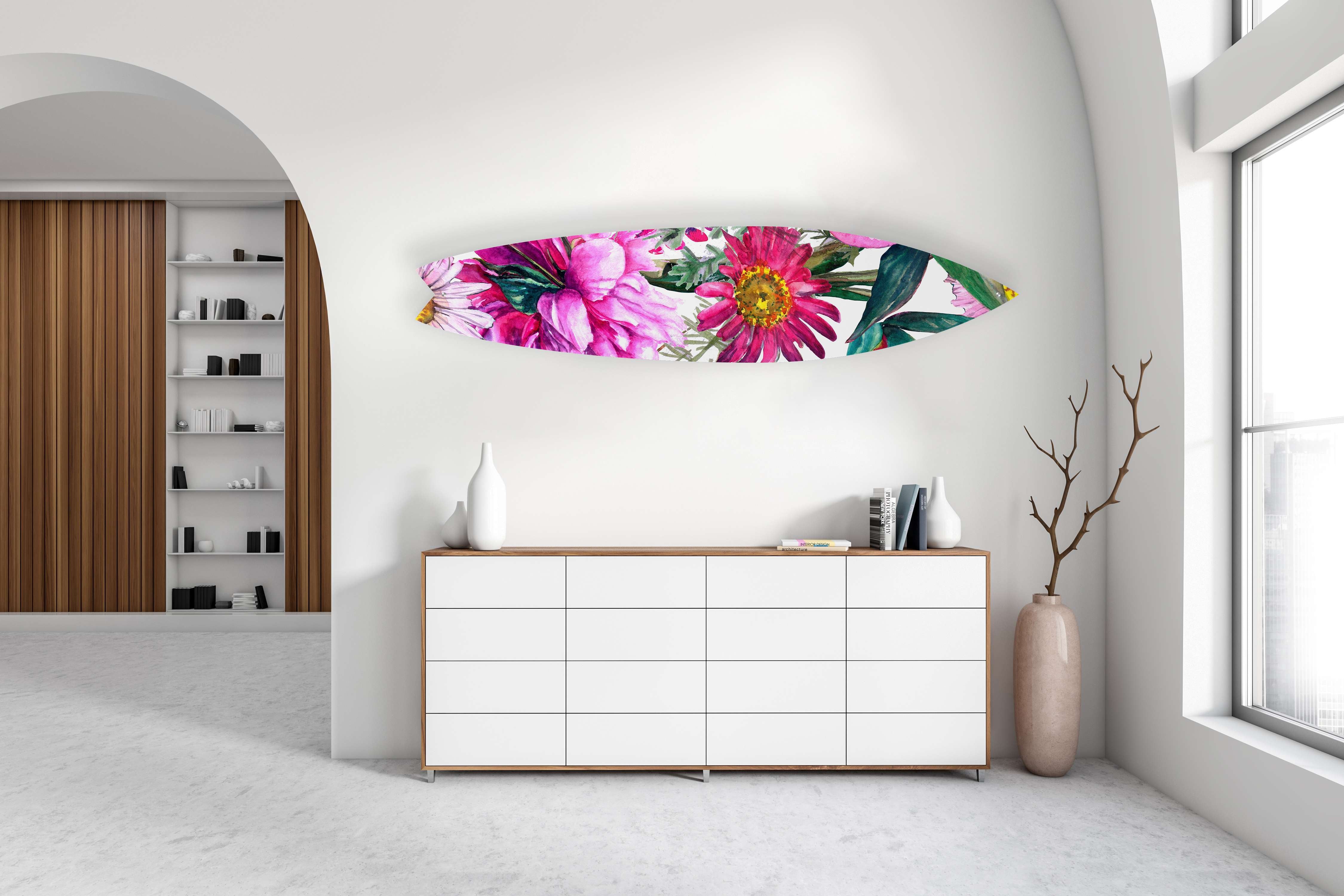 Bright Pink Floral Mural Acrylic Surfboard Wall Art - Decor Addict, LLC