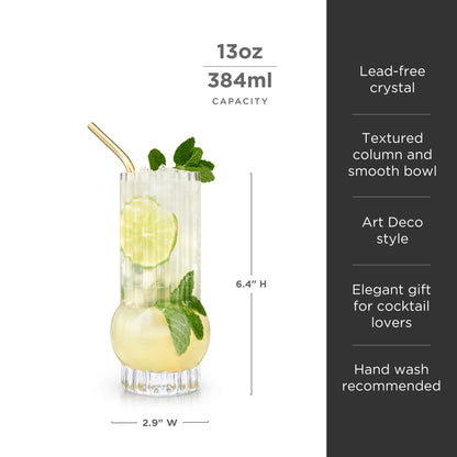 Art Deco Crystal Highball Glasses Set of 2 - Decor Addict, LLC