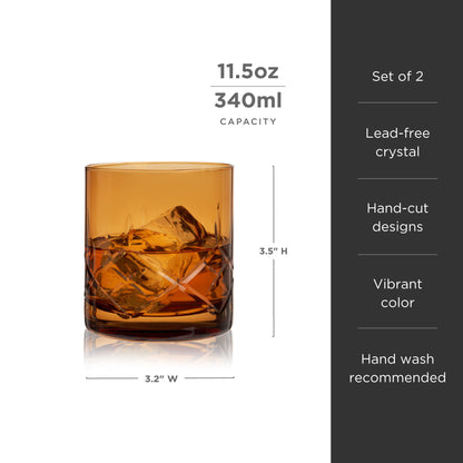 Admiral Crystal Rocks Glasses in Amber Set of 2 - Decor Addict, LLC