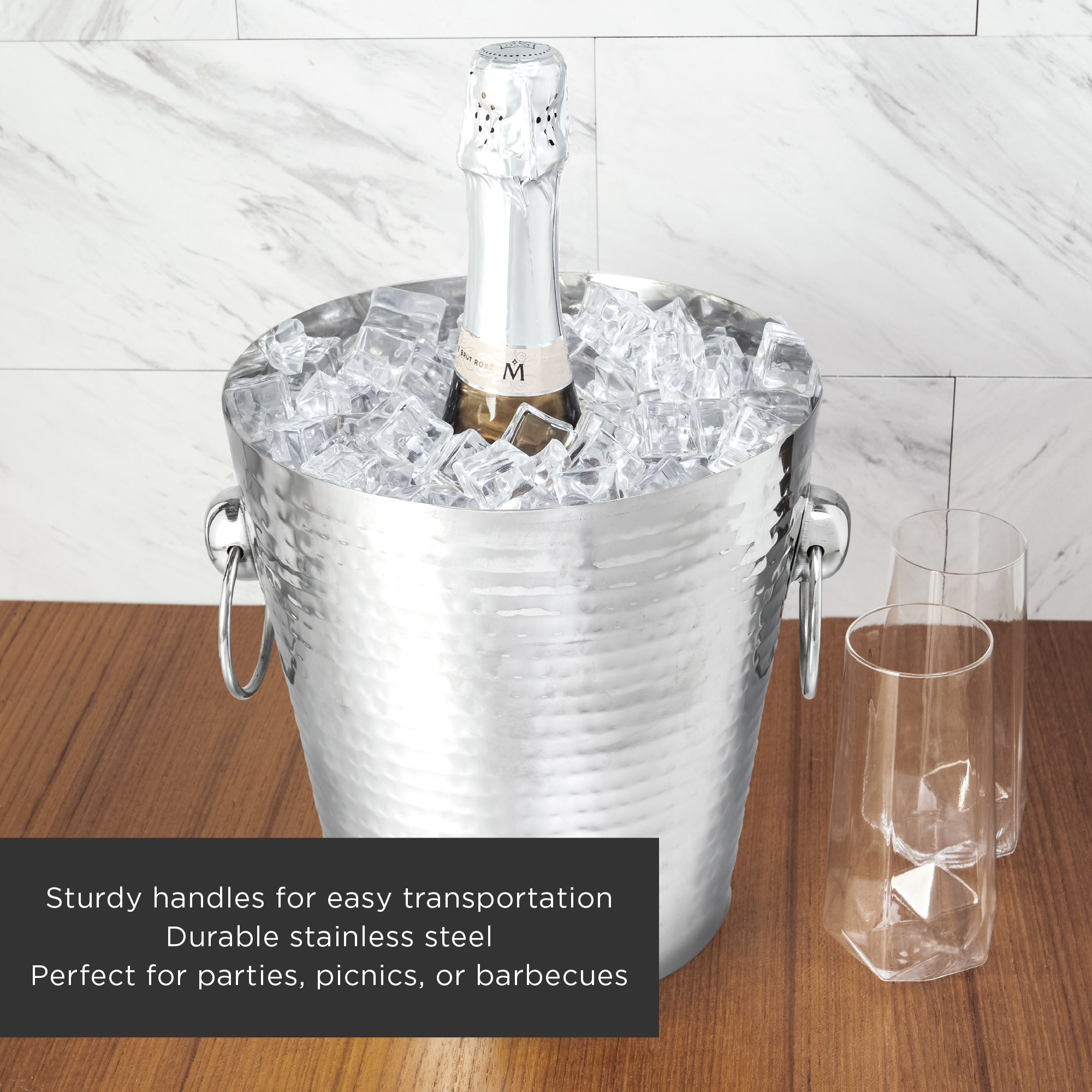 Irving Stainless Steel Hammered Ice Bucket - Decor Addict, LLC