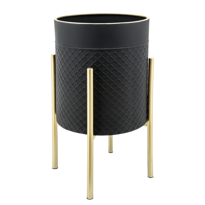 S/2 Scales Planter on metal stand, black/gold