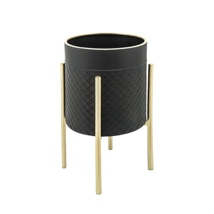 S/2 Scales Planter on metal stand, black/gold - Decor Addict, LLC