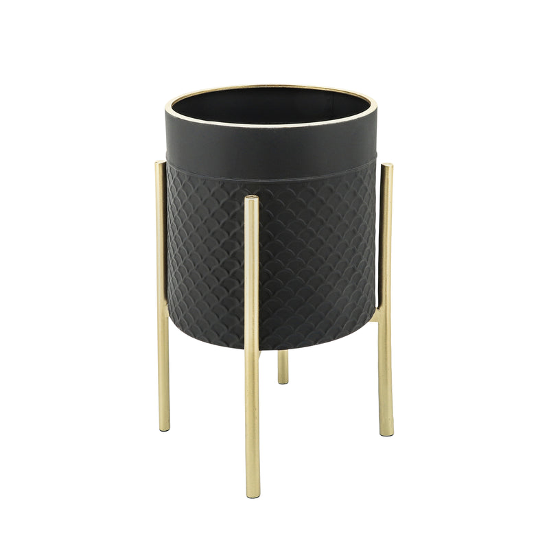 S/2 Scales Planter on metal stand, black/gold