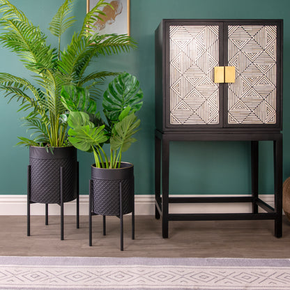 S/2 Scales Planter on metal stand, black/gold - Decor Addict, LLC