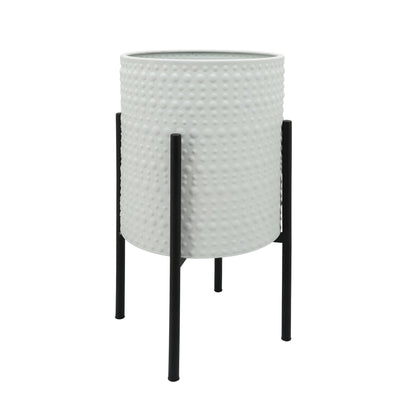 S/2 Dotted Planters In Metal Stand, White - Decor Addict, LLC