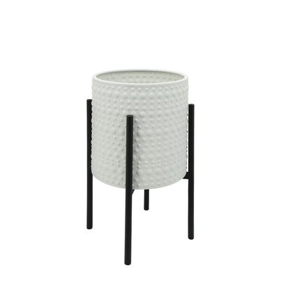 S/2 Dotted Planters In Metal Stand, White - Decor Addict, LLC