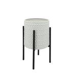 S/2 Dotted Planters In Metal Stand, White