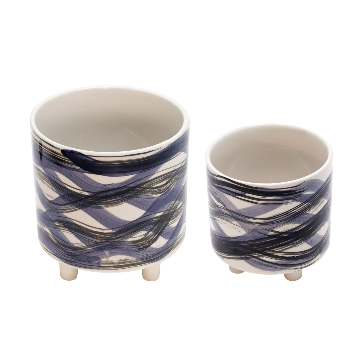 S/2 Footed Planters 9/6", Abstract Blue - Decor Addict, LLC