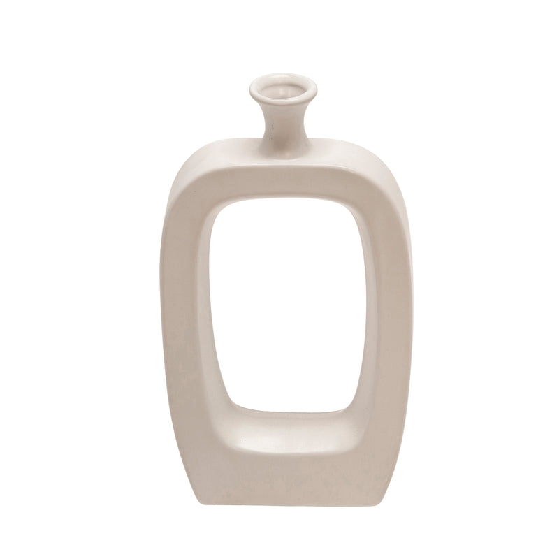 Cer, 14" Vase W/Cutout, White