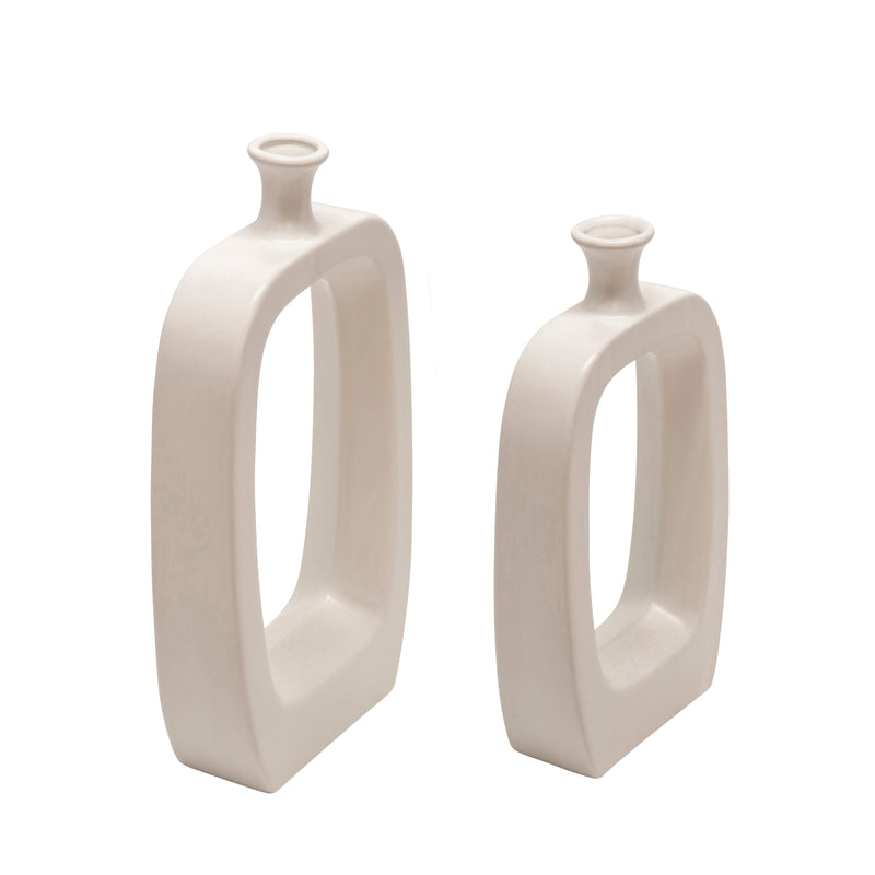 Cer, 14" Vase W/Cutout, White