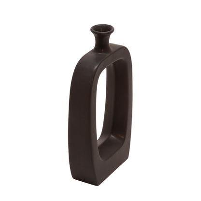 Cer, 14" Vase W/Cutout, Black - Decor Addict, LLC