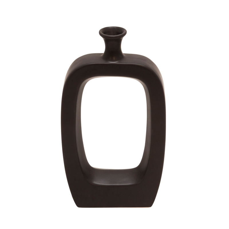 Cer, 14" Vase W/Cutout, Black