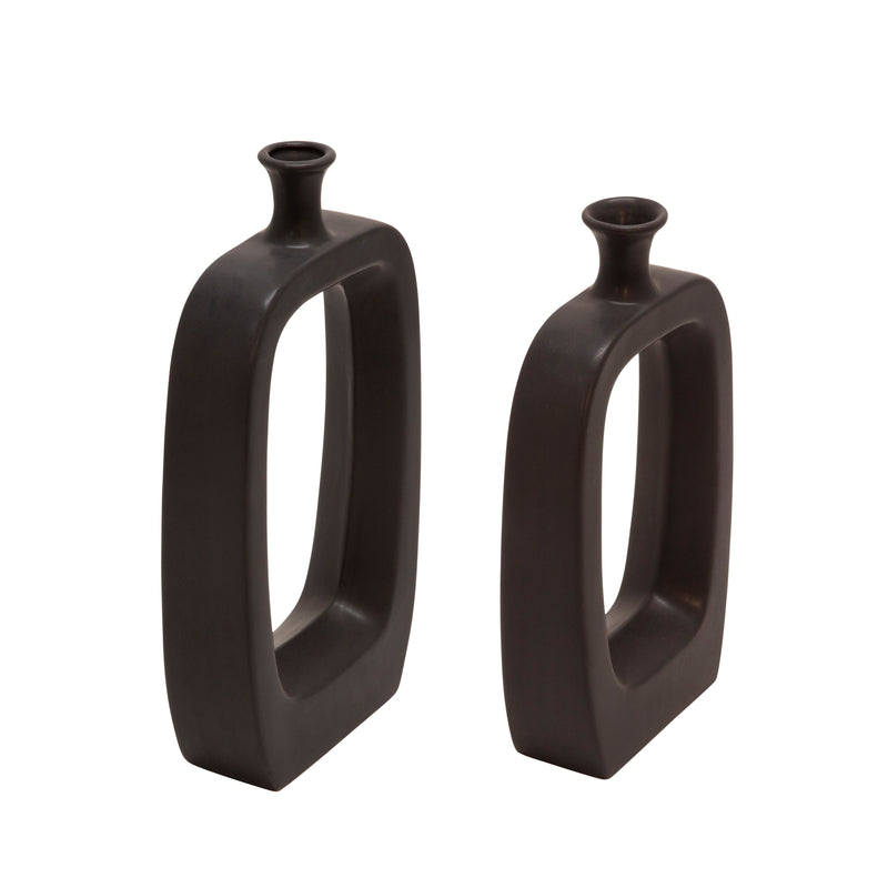 Cer, 14" Vase W/Cutout, Black
