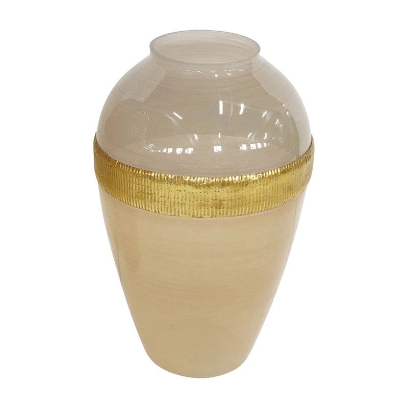 ˝Glass 17"H Ginger Vase with Brass Band, Beige