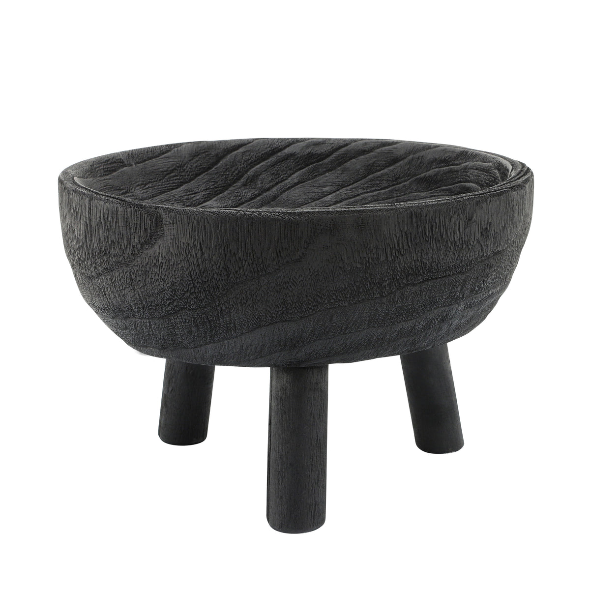 Wood 11" Bowl With Legs, Black - Decor Addict, LLC