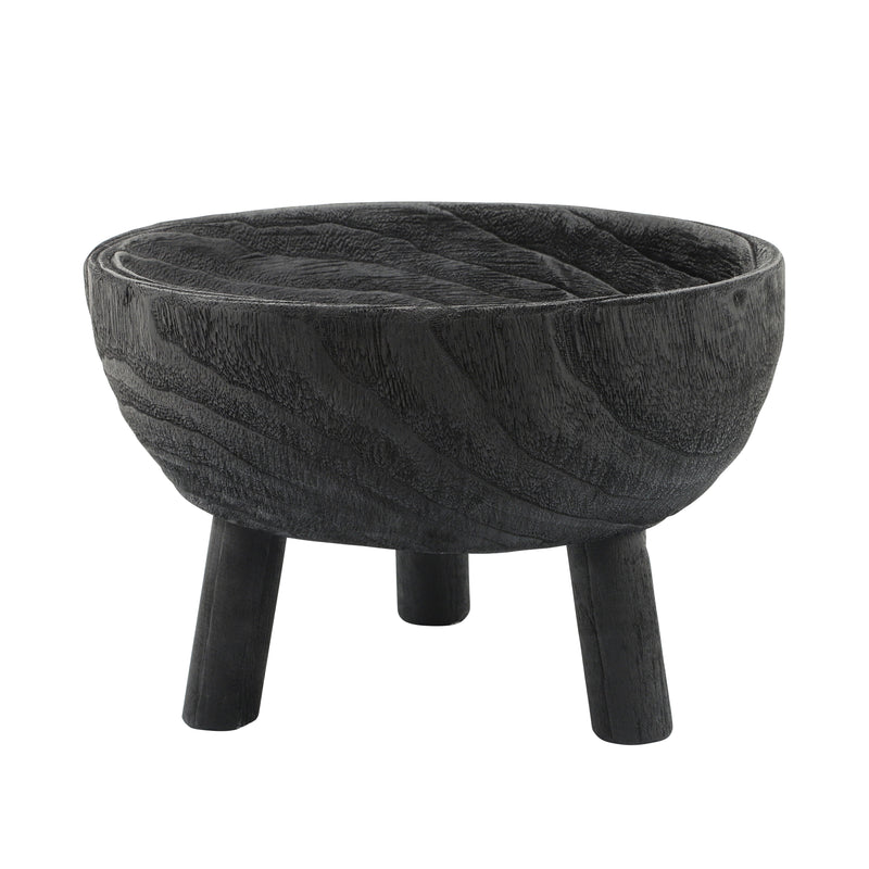 Wood 11" Bowl With Legs, Black