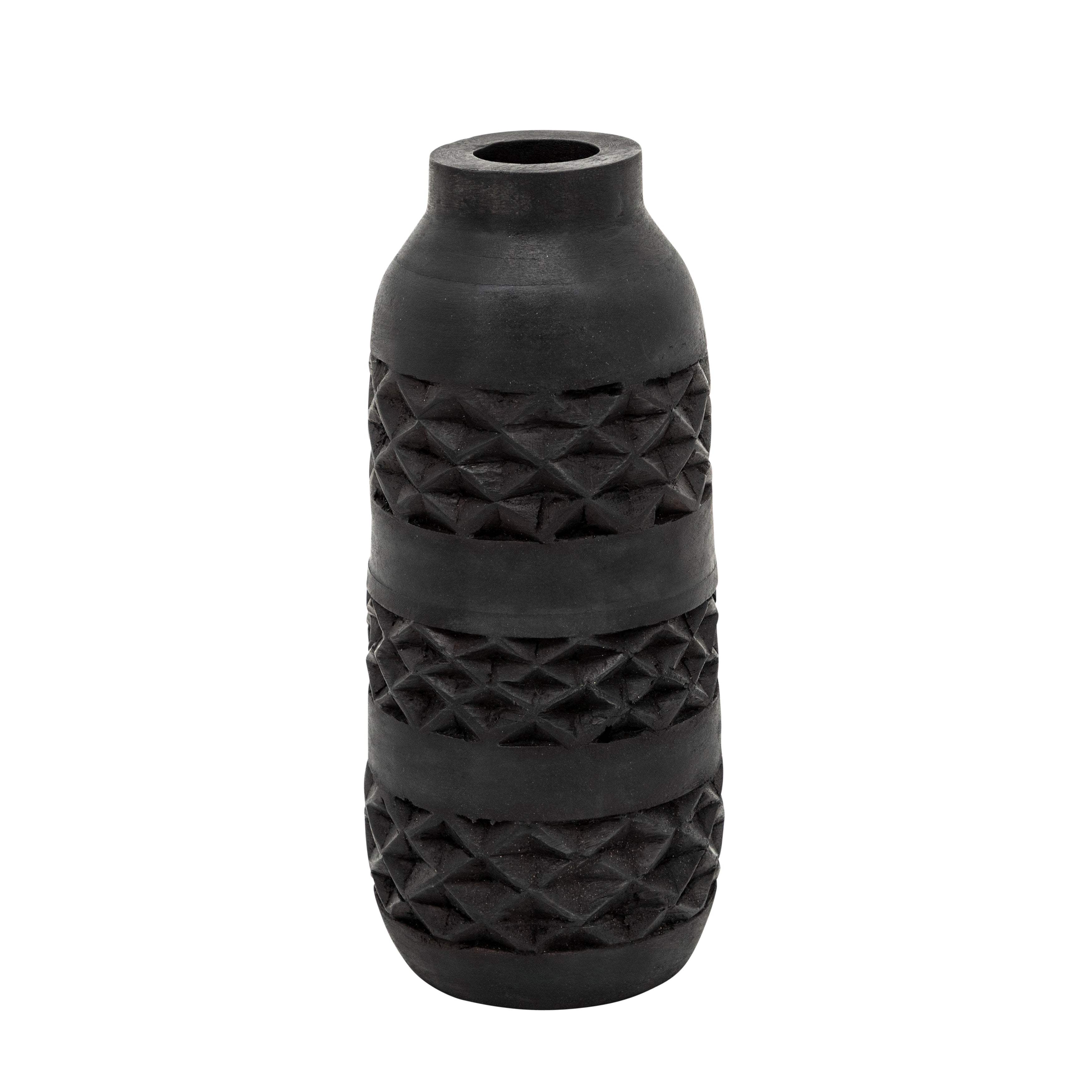 Wood 12" Stained Vase, Black - Decor Addict, LLC