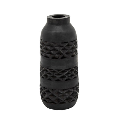 Wood 12" Stained Vase, Black - Decor Addict, LLC