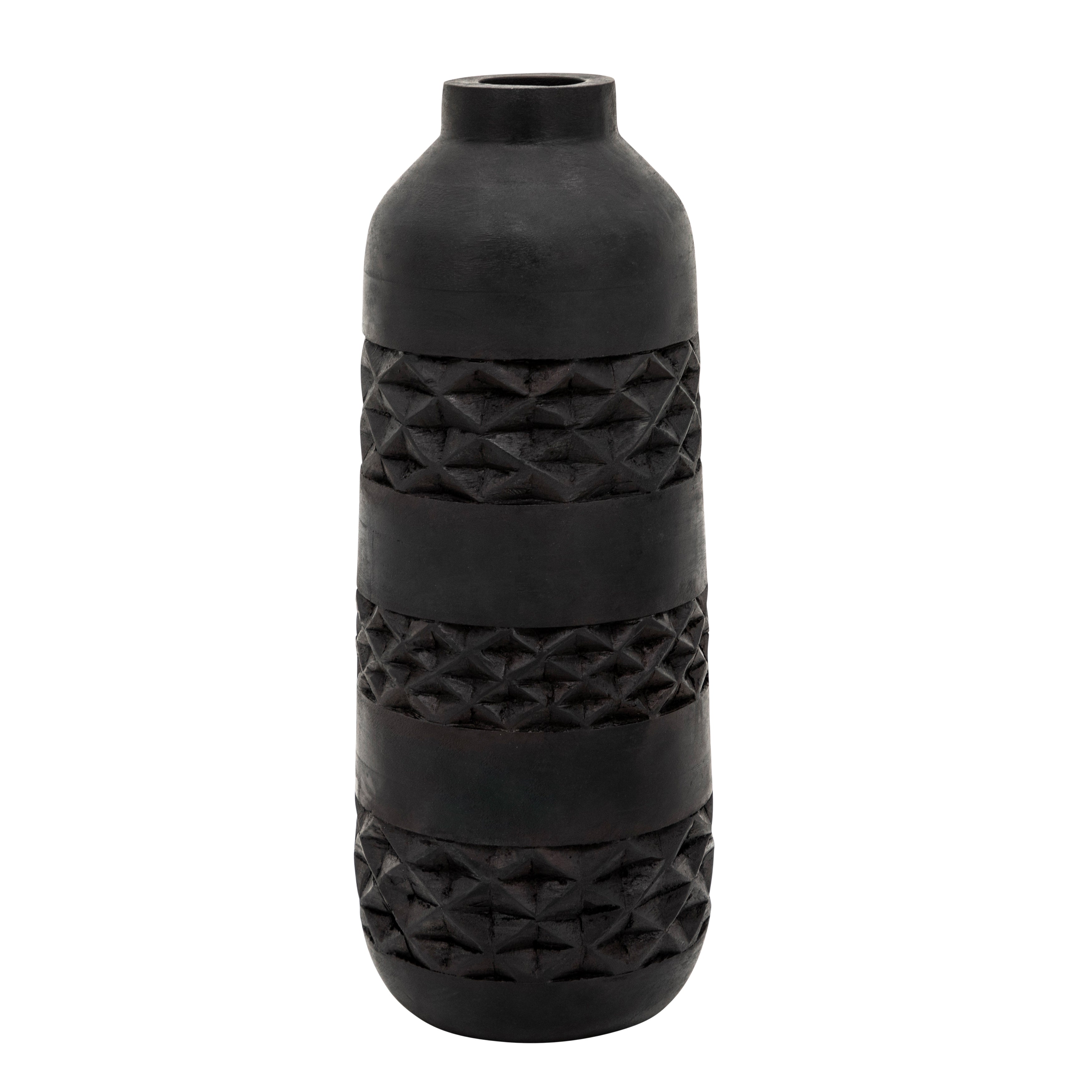 Wood 15" Stained Vase, Black - Decor Addict, LLC