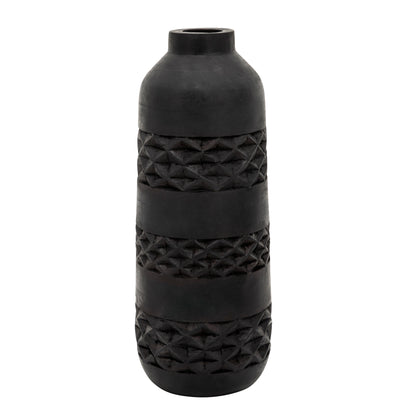 Wood 15" Stained Vase, Black - Decor Addict, LLC
