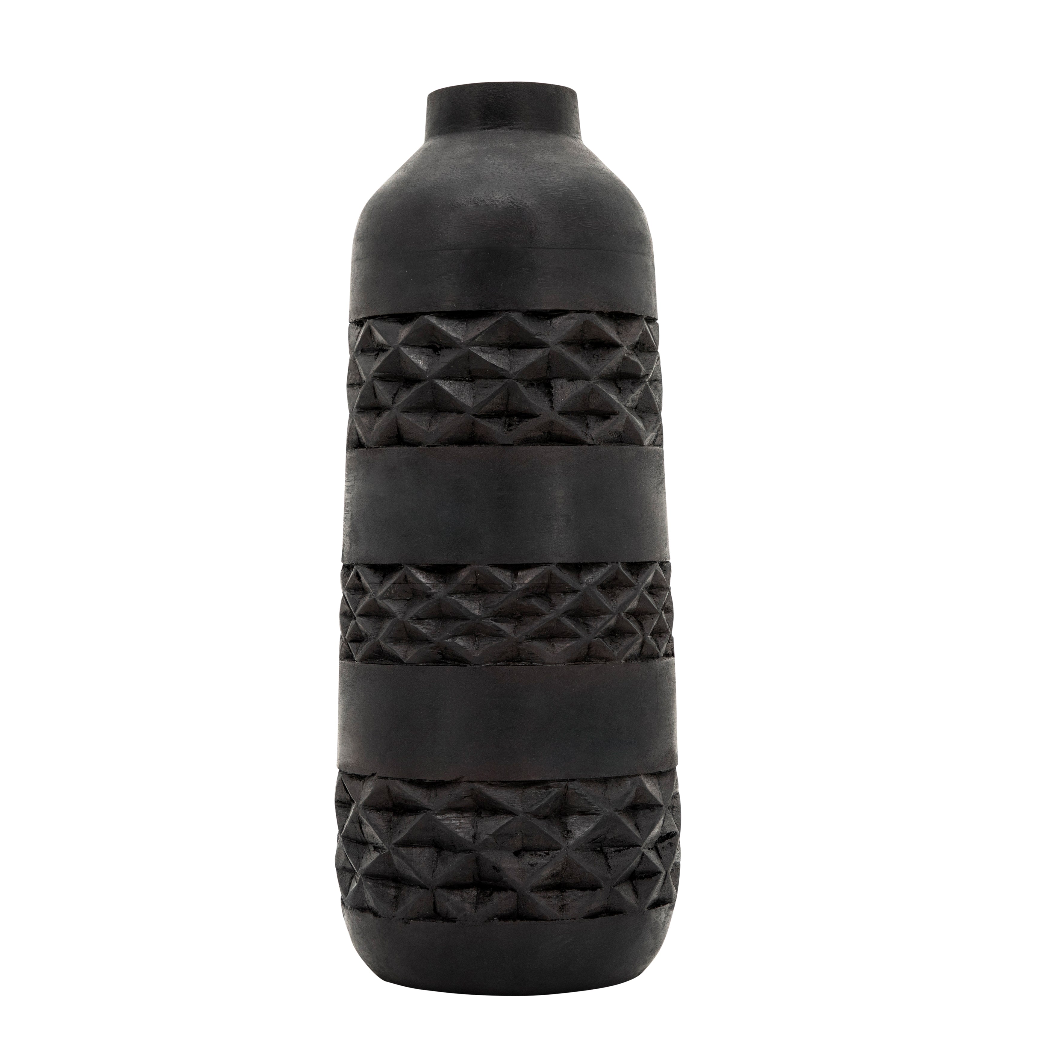 Wood 15" Stained Vase, Black - Decor Addict, LLC