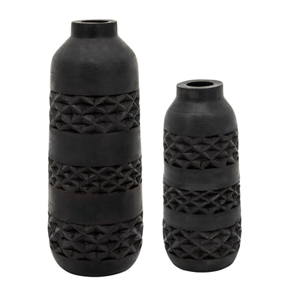 Wood 15" Stained Vase, Black - Decor Addict, LLC