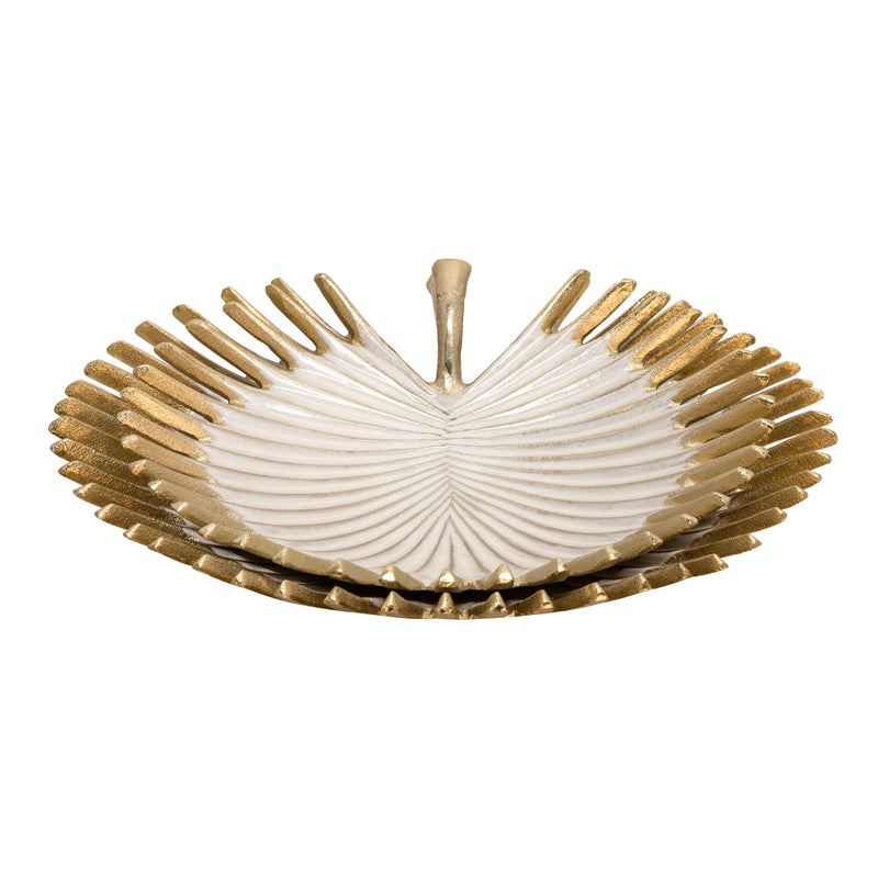 S/2 Decorative Metal Leaf Trays, Ivory