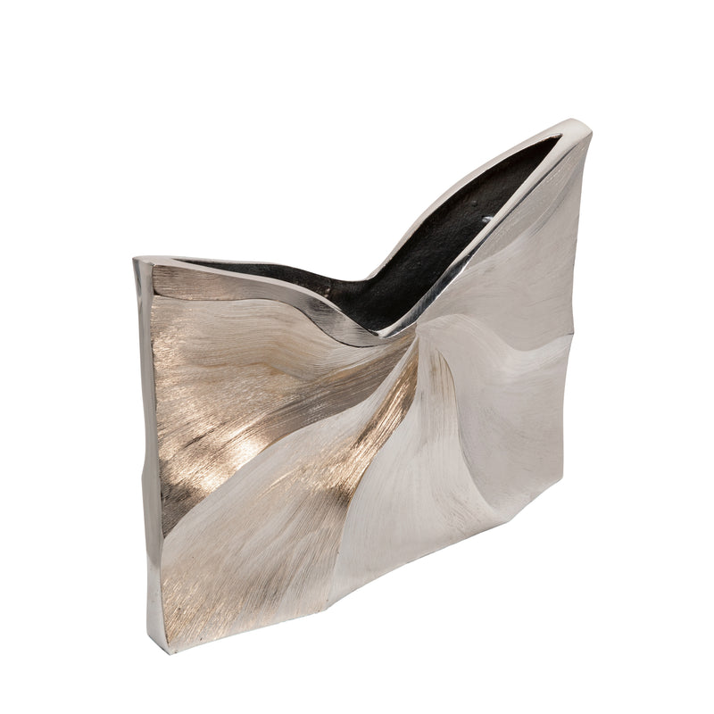 9" Decorative Wave Vase, Silver