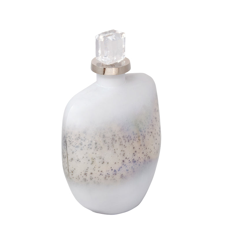 12"H Glass Bottle W/ Acrylic Lid, Silver