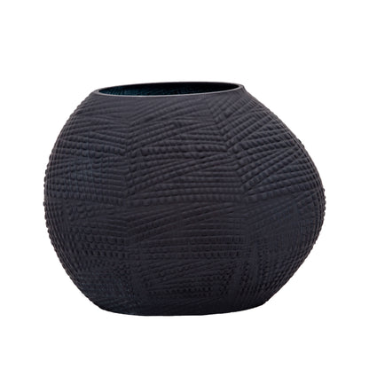 Glass 8"H Textured Vase, Black - Decor Addict, LLC