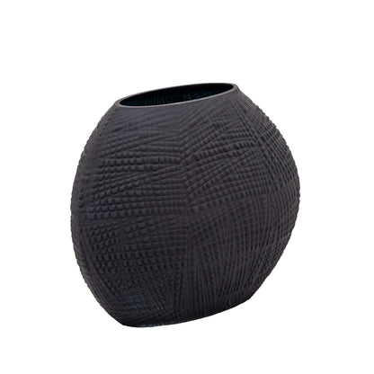 Glass 8"H Textured Vase, Black - Decor Addict, LLC