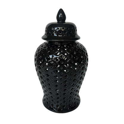 17" Cut-Out Clover Temple Jar, Black - Decor Addict, LLC