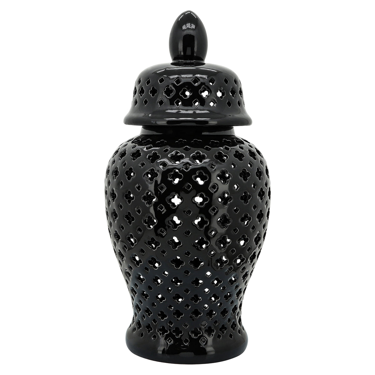 24" Cut-Out Clover Temple Jar, Black - Decor Addict, LLC