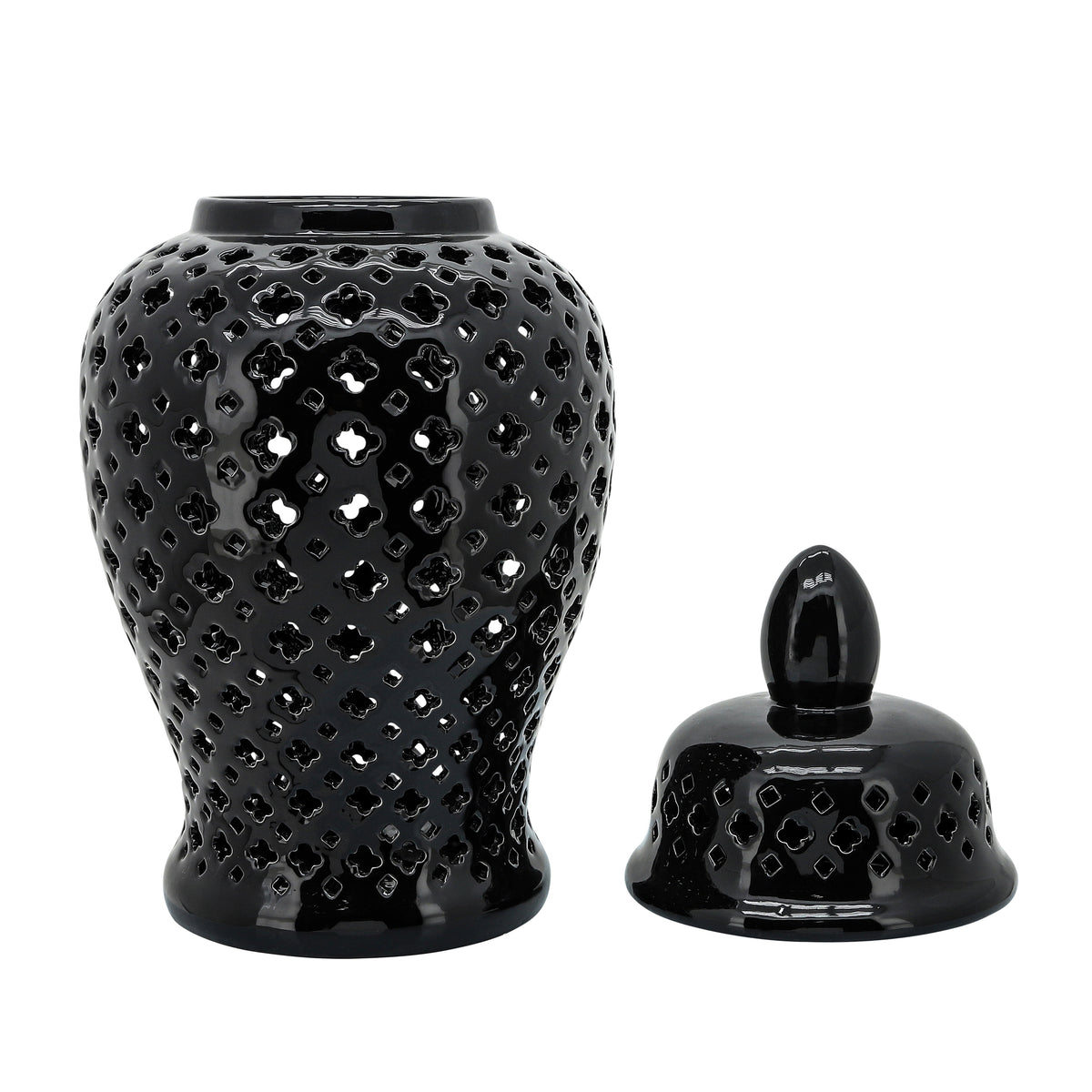 24" Cut-Out Clover Temple Jar, Black - Decor Addict, LLC